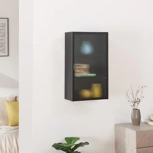 [en.casa] Hängeschrank Zundert – Eleganter Badezimmerschrank mit Glastür - Hängeschrank fürs Bad mit geriffelter Glastür, zwei stabilen Einlegeböden und pflegeleichter Oberfläche – ideal für stilvolle Ordnung in jedem Raum.