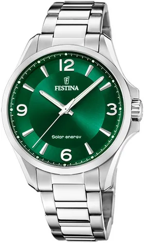 Festina Herrenuhr Solar F20656-3 - Silber/Grün - Herrenuhr mit solarbetriebenem Quarzwerk, edlem Edelstahlgehäuse und grünem Zifferblatt. Wasserdicht bis 5 ATM, ideal für jeden Anlass.