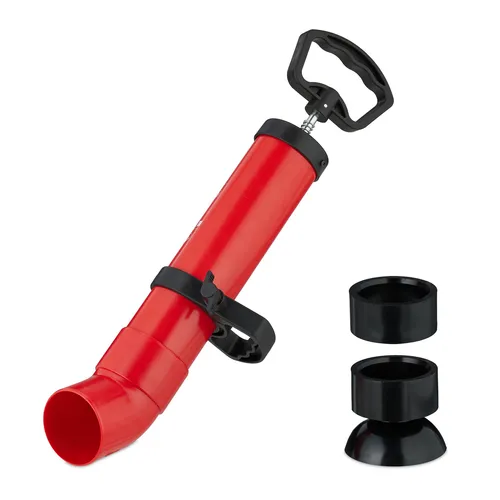 Rohrreinigungspumpe Abflussreiniger mit 2 Aufsätzen - Effektive Druckluftpumpe zur chemiefreien Rohrreinigung. Ideal für verstopfte Abflüsse, leicht und handlich mit nur 1,3 kg.