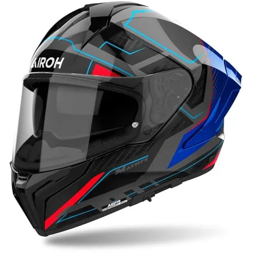 Airoh Matryx Rocket Helm M, schwarz-grau-blau - Leichter Motorradhelm mit Carbon-Schale und sicherem Doppel-D-Ring-Verschluss. Ideal für Fahrten mit Stil und Komfort.