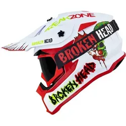 Broken Head Crosshelm FreakZone Weiss-Rot-Grün mit MX-2 Brille - Erlebe grenzenlosen Fahrspaß mit dem Broken Head FreakZone Helm. Er bietet höchsten Schutz und Komfort dank Doppel-D-Verschluss und leichter Helmschale. Werde zum Blickfang auf der Straße!