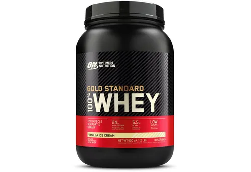 Whey Gold Standard Proteinpulver Vanille Ice Cream 908 g - Whey Protein, 24 g hochwertiges Protein pro Portion für schnellen Muskelaufbau. Ideal für Fitness-Enthusiasten und lecker im Geschmack!
