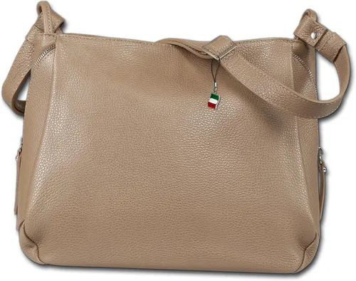 FLORENCE Damen Umhängetasche aus echtem Leder in Taupe - Elegante Umhängetasche aus hochwertigem Kalbsleder mit verstellbarem Gurt. Stilvolles Design mit Reißverschluss und praktischen Fächern – ideal für den täglichen Gebrauch.