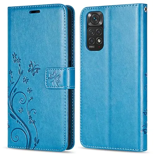 betterfon Hülle Kompatibel mit Xiaomi Redmi Note 11 / 11S | Premium PU Leder Handyhülle Wallet Case für Redmi Note 11 / 11S | Schutzhülle Blumen Klapphülle Handyhülle | Blau