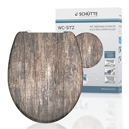 SCHÜTTE WC-Sitz OLD WOOD mit Absenkautomatik - WC-Sitz aus Duroplast mit 175kg Belastbarkeit, Schnellverschluss für einfache Reinigung und universelle Passform für alle Standard-Keramiken.