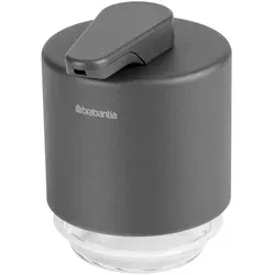 Brabantia Seifenspender Mindset, Grau-Transparent - Stylischer Seifenspender aus Metall und Glas, 8x11x9.5 cm, einfach nachfüllbar, ideal für Ihr Bad oder Waschplatz.