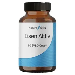 Natura felix Eisen Aktiv - 90 Kapseln - 90 Kapseln mit hochwertigem Eisenbisglycinat für eine optimale Aufnahme. Angereichert mit Vitaminen B6, B12 und Folat zur Unterstützung der täglichen Nährstoffversorgung.