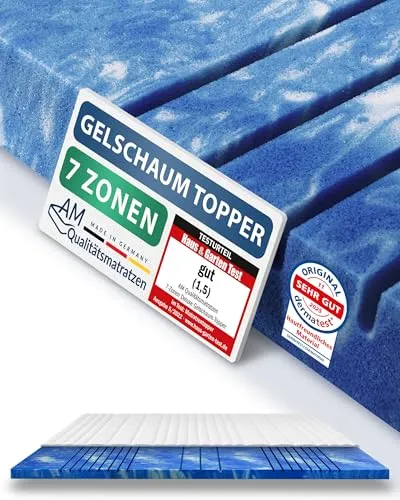 7-Zonen Deluxe Gelschaum-Topper 160x200cm - Optimaler Schlafkomfort - Matratzenauflage mit 7-Zonen Gelschaum für perfekte Druckentlastung, atmungsaktiver Lyocell-Bezug und Antirutschfunktion bieten besten Schlafkomfort. Made in Germany mit 30 Nächten Zufriedenheitsgarantie.