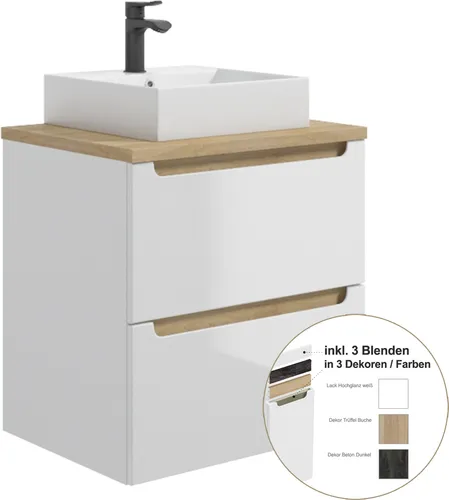 Lomadox Badmöbel Waschtisch Set mit Unterschrank 40cm, Hochglanz Weiß