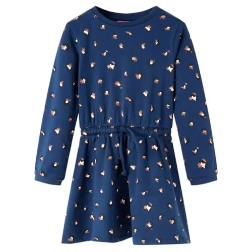 vidaXL Kinderkleid mit Langen Ärmeln Kordelzug Kinder Kleid Langarmkleid Marineblau 140
