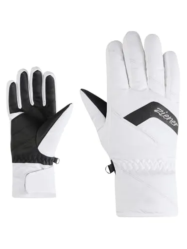 Ziener Damen KARION-Z Ski-Handschuhe | Wasserdicht und PFC-frei, White, Größe 7 - Wasserdichte, atmungsaktive Handschuhe mit AQUASHIELD Membran. Ideal für Wintersport und Kälte, ausgestattet mit einem wärmenden Futter und praktischem Klettriegelverschluss.