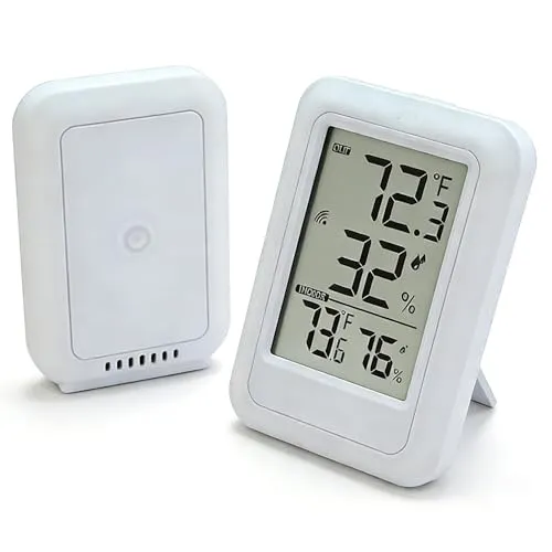 Thermometer Hygrometer,Drahtloser Temperatur- und Feuchtigkeitsmonitor mit Sensor,Max/Min-Aufzeichnung, ℃/℉-Umschaltung,Drahtloses Thermometer-Hygrometer für Zuhause, Büro, Gewächshaus,Kinderzimmer