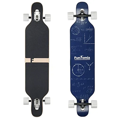 FunTomia Longboard mit LED Rollen und T-Tool - Longboard in 3 Flex Stufen aus Ahornholz, ideal für alle Gewichtsklassen. Mit Mach1 ABEC-9 Kugellagern für schnellen Lauf und Drop-Through Achsenmontage für besseren Stand.