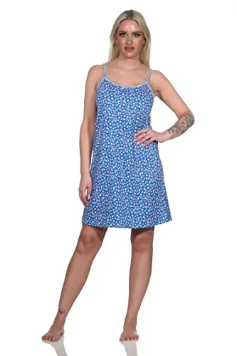 Normann Damen Spaghetti Nachthemd in geblümter Optik - auch in Übergrössen, Farbe:Marine, Größe:40-42