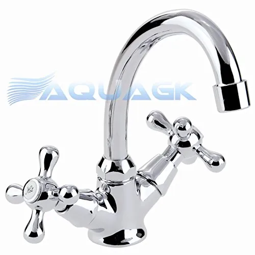 Zweigriff Retro Waschtisch Armatur b203 - Nostalgischer Wasserhahn mit schwenkbarem Auslauf, elegantes Chrom-Finish und langlebige Metallgriffe