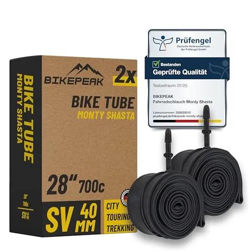 BikePeak 2X Fahrradschlauch Trekking 28 Zoll mit schwarzem Sclaverandventil 40mm - Schlauch SV Presta Ventil, ETRTO 28/47-622/635, 700C - 2er Set Schläuche Monty Shasta