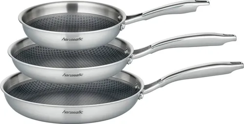 Hanseatic Pfannen-Set hanseatic, Edelstahl (Set, 3-tlg., je 1x Pfanne Ø 20 cm - 1,2 l, Ø 24 cm - 1,6 l, Ø 28 cm - 2,4 l), Dreischicht-Material, Edelstahl-Wabenstruktur, Induktion