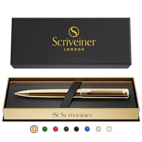 Scriveiner Luxus Kugelschreiber - Hochwertiger, goldener Kuli mit Echtvergoldung, inkl. schwarzer Schmidt Mine und Geschenkbox, Büro Set, schöne professionelle Stifte