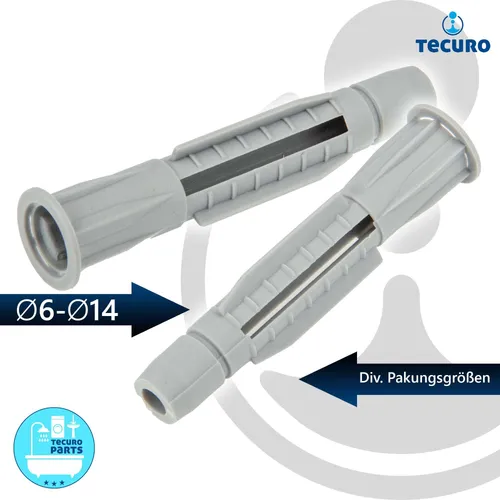 tecuro Dübel Allzweckdübel Dübel 12,0 x 71 mm - 50 Stück - Kunststoff grau