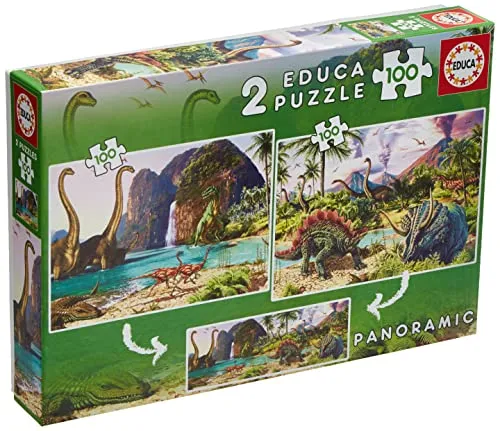 Educa Puzzle Kinderpuzzle Dino World (2 x 100 pcs) - Klassisches Puzzlespiel, fördert Kreativität und Konzentration für Kinder ab 6 Jahren