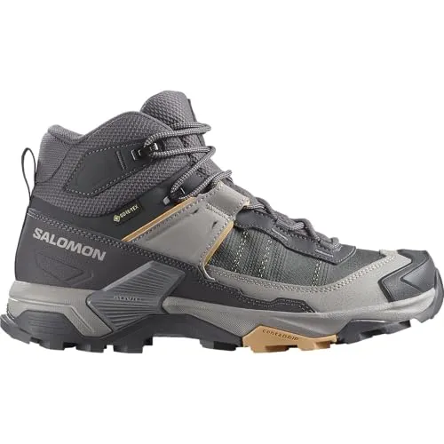 Salomon X ULTRA 5 MID Wanderschuhe Damen - Knöchelhohe Wanderschuhe in nine iron-gull-soft clay, bieten dank SensiFit-Technologie und OrthoLite-Einlegesohle hervorragenden Komfort für jede Wanderung.