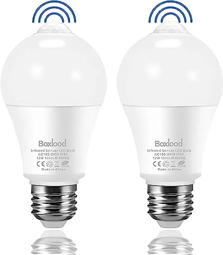 Boxlood LED Glühbirne mit Bewegungsmelder 12W - Energiesparlampe mit PIR-Sensor und Dämmerungssensor, ideal für Sicherheit und Komfort im Außenbereich, ersetzt 100W, 2er Pack.