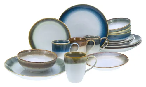 CreaTable 23864 Serie Cascade, 16-teiliges Geschirrset - Tafelservice aus Steinzeug, spülmaschinen- und mikrowellengeeignet, mit einzigartigen Reaktivglasuren für einen besonderen Look und langanhaltende Freude.