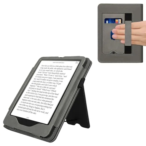 kwmobile Schutzhülle kompatibel mit Amazon Kindle Paperwhite (2024)/Colorsoft Flip Hülle - Cover mit Handschlaufe - Aufgehende Sonne Grau
