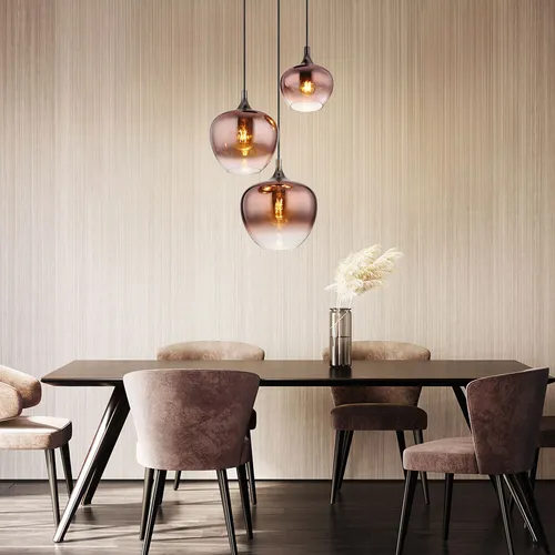 Pendelleuchte 3-flammig in Kupfer und Schwarz - Moderne Hängeleuchte aus Metall und Glas, sorgt für eine gemütliche Atmosphäre mit warmem Licht und einem stilvollen Design, ideal für Esszimmer und Wohnzimmer.
