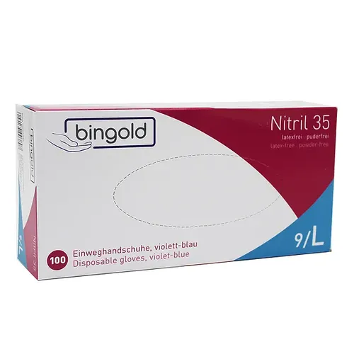 Nitrilhandschuhe Bingold Nitril 35 violettblau L virendicht, puderfrei, unsteril, latexfrei, 100 Stück/Box 602102