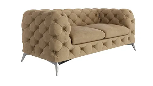 S-Style Möbel Chesterfield-Sofa Kalina, 2-Sitzer mit silbernen Metall Füßen - Chesterfield Sofa im eleganten Design mit hochwertigem Samtstoff und Wellenfederung für hohen Komfort. Ideal für gemütliche Abende und stilvolle Wohnräume.