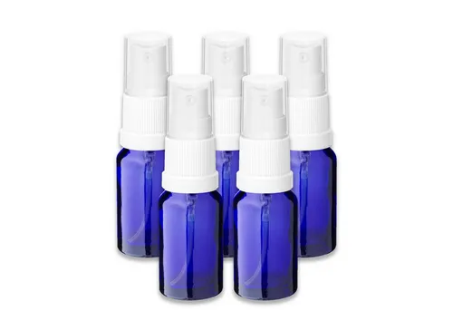 CK Verpackung GmbH Zerstäuberflasche 5x Glasflasche blau 10 ml mit weißem Zerstäuber Kosmetikflasche leer