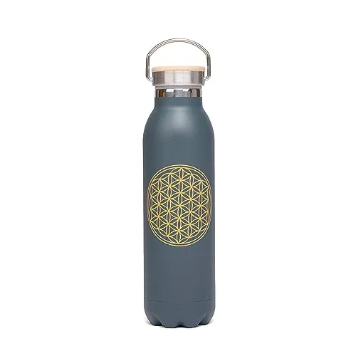 bodhi Thermosflasche | Isolierte Trinkflasche aus Edelstahl | 100% Dicht & Auslaufsicher | Kalte & Warme Getränke | Veredelt mit Design Motiv | Für Sport und im Alltag (Blume des Lebens)