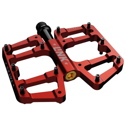 Tatze Plattformpedale LINK Titan rot – Ultra-flach & leicht - Hochwertige Plattformpedale mit Titanachse, extrem dünn und leicht (298g). Bieten optimalen Grip durch 40 Pins und sind ideal für Mountainbiker. Inklusive Ersatzpins und Schlüssel für einfache Anpassung.