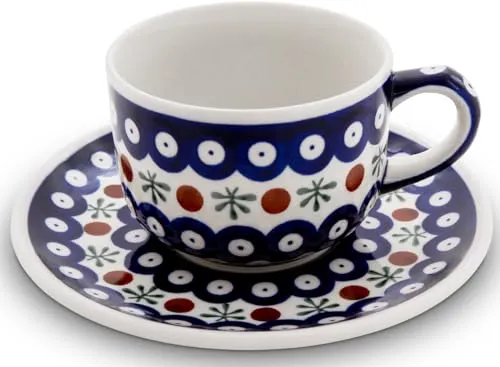 Bunzlauer keramik 210 ml Tasse mit Henkel Kaffeetasse Teetasse Ø9cm klassische mit Unterschale Ø16 cm im Dekor 41