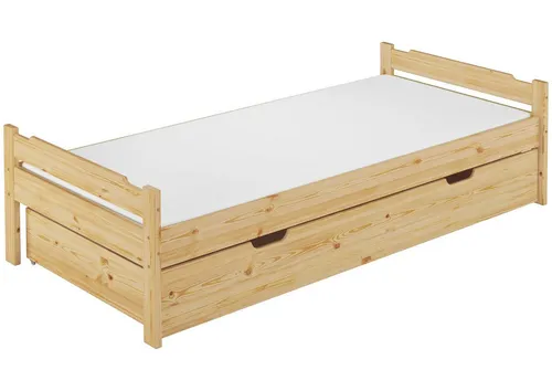 ERST-HOLZ Massivholz-Einzelbett Kiefer 80 x 200 für Kinder und Jugendliche - Klassisches Bett aus massivem Kiefernholz, stabil und pflegeleicht. Ideal für eine gemütliche Atmosphäre, mit optionalem Bettkasten für zusätzlichen Stauraum.