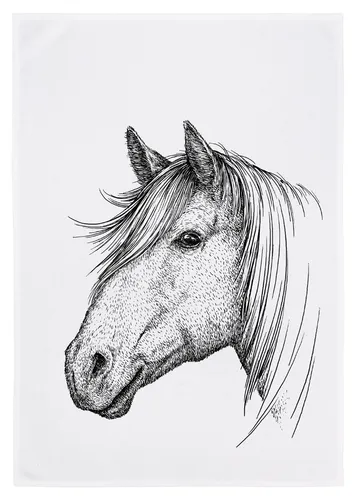 Geschirrtuch 17;30 Hamburg 100% Baumwolle Pferd Pferde Tiere grau  50x70cm