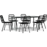 vidaXL 7-tlg. Garten-Essgruppe Schwarz Poly Rattan - Gartenmöbel-Set aus witterungsbeständigem Poly Rattan mit robustem Stahlrahmen, ideal für entspannte Stunden im Freien. Leicht zu reinigen dank Hartglas-Tischplatte.