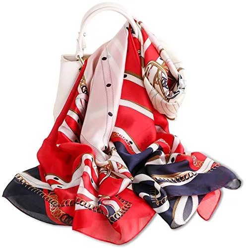 LumiSyne Seidenschal Damen Vintage Bedrucktes Halstuch Mode Eleganter Stil Groß Seidentuch Warm Weich Stola Kopftücher Pashmina Sonnenschut Kap Ganzjährig