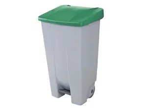 helit Mülleimer 120,0 l grau mit grünem Deckel - Fahrbarer Mülleimer aus robustem Polypropylen mit Fußpedal für hygienisches Öffnen, ideal für Küchen und Büros. Flexibel dank Rollen und praktischem Handgriff.