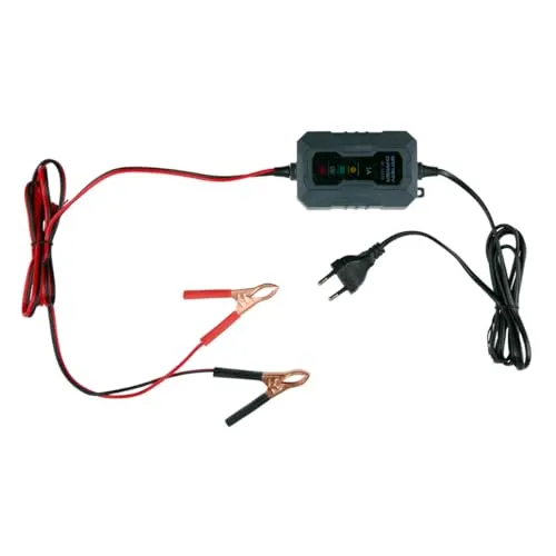 DUNLOP Tropfladegerät 6/12V 1A – Auto-Ladegerät mit 6-stufigem Ladezyklus – für Scooter und Motor – Kurzschlussgeschützt – Wartungsladegerät für Blei und Gel – Schwarz