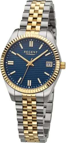 REGENT Damenuhr Bicolor/Dunkelblau BA-875 - Elegante Armbanduhr für Damen in Bicolor-Design, mit blauem Zifferblatt und sicherer Faltschließe. Perfekt für jeden Anlass und ein stilvolles Accessoire.