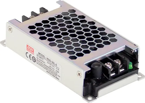RSD-30G-5 DC/DC-Wandler 30W - Kompatibel mit Bahnnormen, ultra kompakt (25mm hoch) und ideal für raue Umgebungen. Bietet Schutz vor Kurzschluss und Überspannung.
