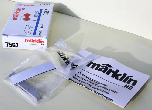 Märklin H0 7557 3 Fahrzeugmagnete 13 x 7 x 2,5 mm in OVP mit Beschreibung