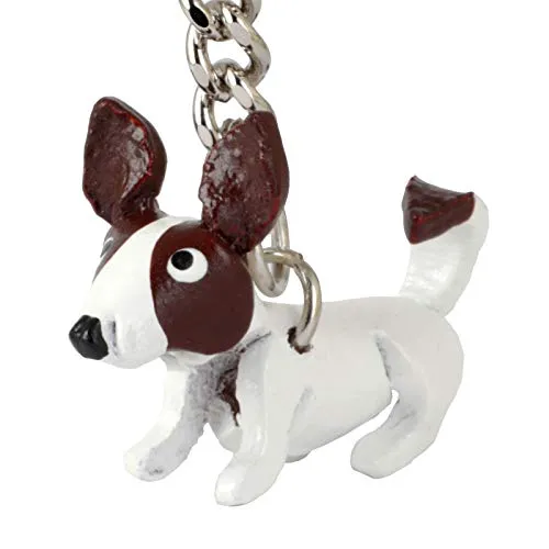 MONKIMAU Schlüsselanhänger Tiere 3D Jack Russell Terrier aus Echtleder - handgefertigt Leder Tieranhänger - Geschenk für Damen, Frauen, Kinder und
