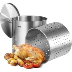 VEVOR Suppentopf 94,6L aus Edelstahl - Kochtopf für große Mengen, aus hochwertigem Edelstahl mit praktischem Korbdeckel für effizientes Kochen und Servieren.