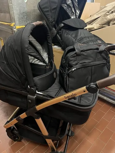 Lionelo Amber 2in1 Kombikinderwagen mit Zubehörpaket - Kombikinderwagen für Säuglinge und Kleinkinder, inklusive Fußsack und Regenschutz, klappbar und ideal für unterwegs, Farbe: Black Onyx.