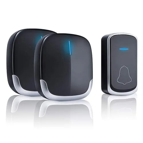 Türklingel, Funkklingel Aussen Wasserdicht, Funk Türklingel Haustür, 300M Reichweite, 58 Melodien Haustürklingel, Klingel und Klingelknopf Set mit LED-Blitz und 2 Plug-In-Empfänger