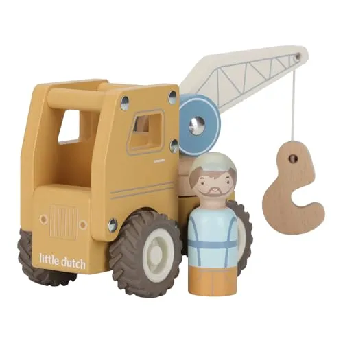Little Dutch Kran Auto mit Spielfigur Holz für Kinder - gelb