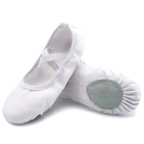 Acfoda Leinwand Ballettschuhe Mädchen mit Geteilter Ledersohle Flache Verstellbar Ballett Schläppchen Kinder Leicht Weich Ballerinas Tanz Gymnastik Schuhe Weiß Gr.35